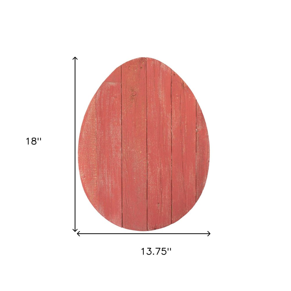 12" X 9" Red Reclaimed Wood Egg Shaped Wall Decor