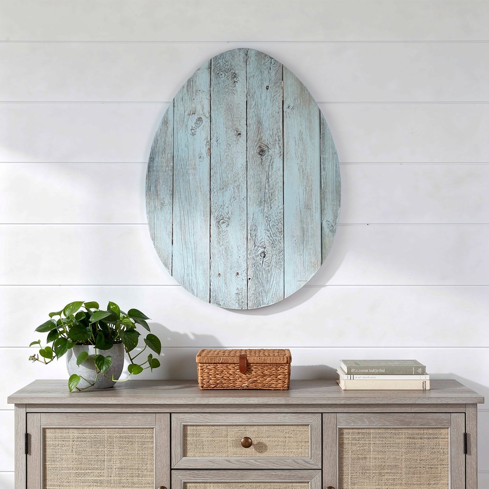 12" X 9" Turquoise Reclaimed Wood Egg Shaped Wall Decor