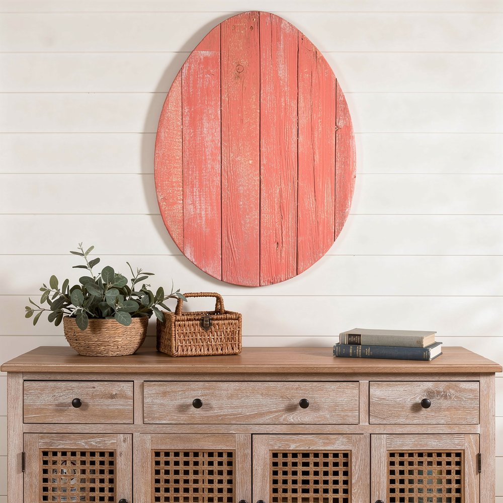12" X 9" Red Reclaimed Wood Egg Shaped Wall Decor