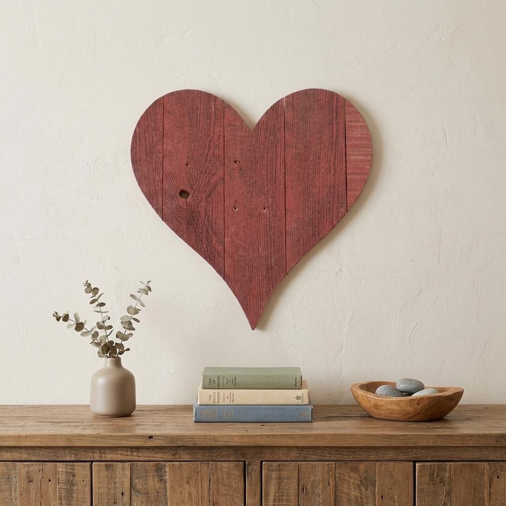 12" X 12" Red Wood Heart Hanging Dimensional Sculpture