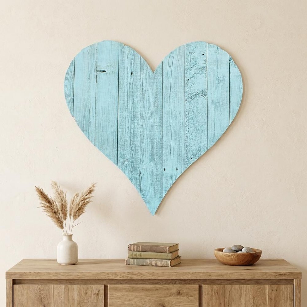 12" Turquoise Reclaimed Wood Heart Wall Decor