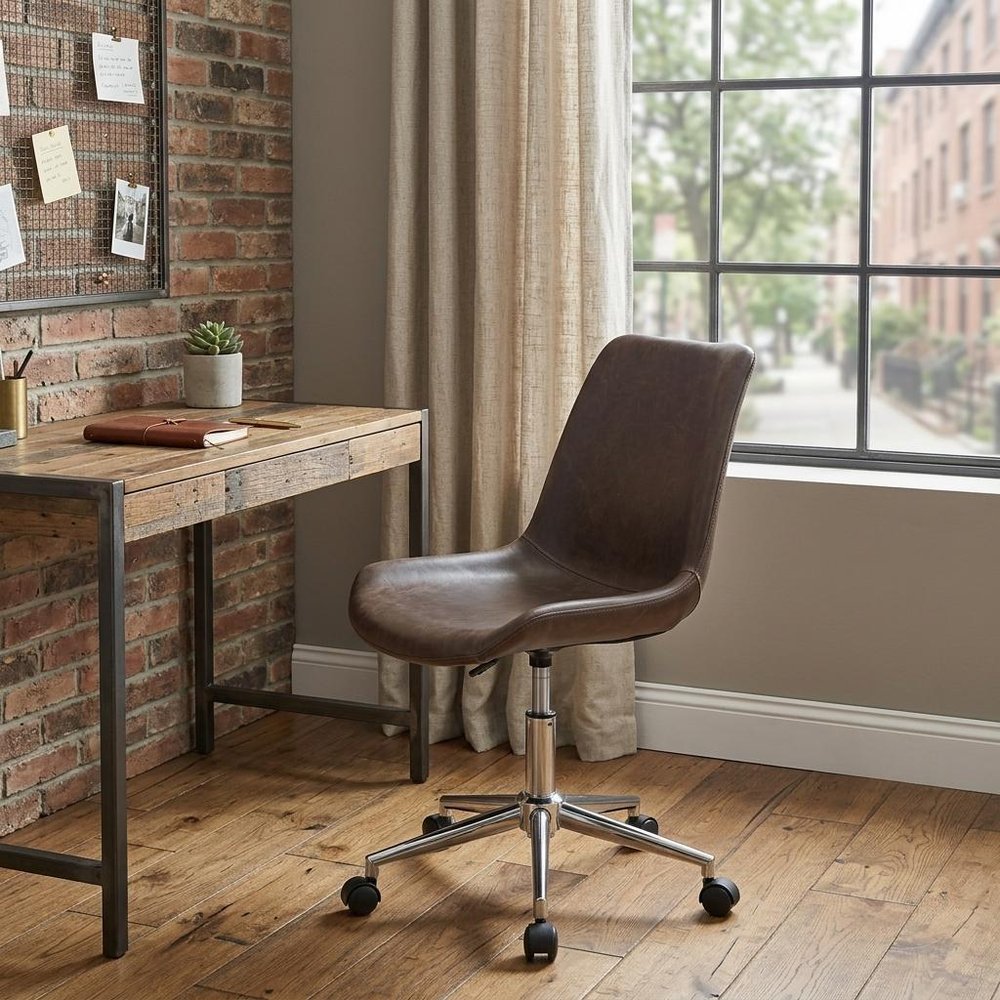 White and Black Adjustable Swivel Faux Leather Rolling Office Chair
