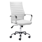 White and Silver Adjustable Swivel Faux Leather Rolling Conference Office Chair