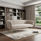 70" Beige Velvet Sofa With Gold Legs