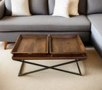 27" Brown And Black Solid Wood Cross Legs Coffee Table