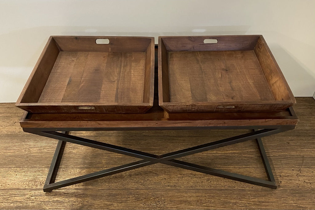27" Brown And Black Solid Wood Cross Legs Coffee Table