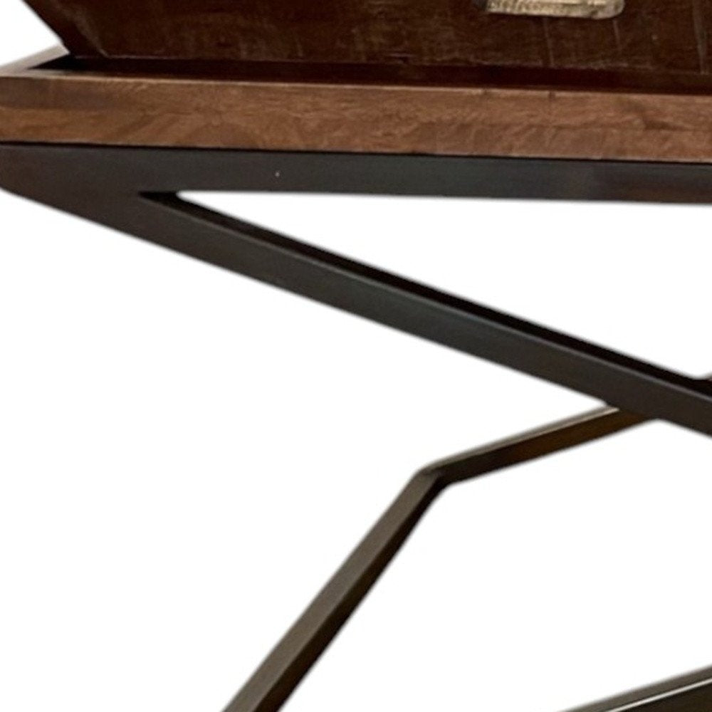 27" Brown And Black Solid Wood Cross Legs Coffee Table