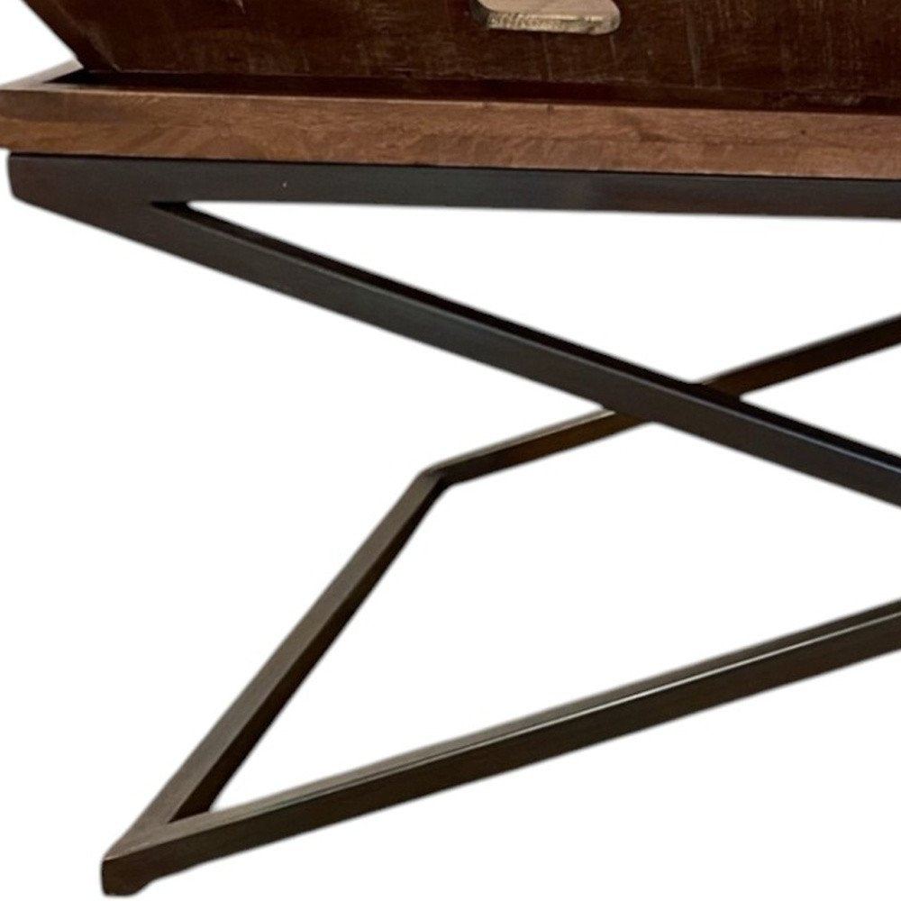 27" Brown And Black Solid Wood Cross Legs Coffee Table