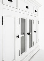 57" White Solid Wood Three Drawer Sideboard with Four Glass Doors