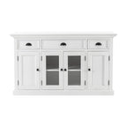 57" White Solid Wood Three Drawer Sideboard with Four Glass Doors