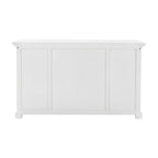 57" White Solid Wood Three Drawer Sideboard with Four Glass Doors