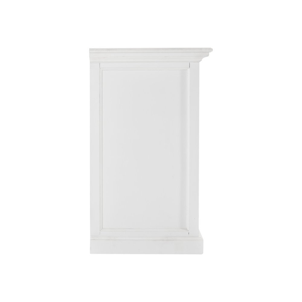 57" White Solid Wood Three Drawer Sideboard with Four Glass Doors