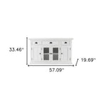 57" White Solid Wood Three Drawer Sideboard with Four Glass Doors