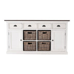 63" Brown And White Distressed Solid Wood Sideboard With Baskets