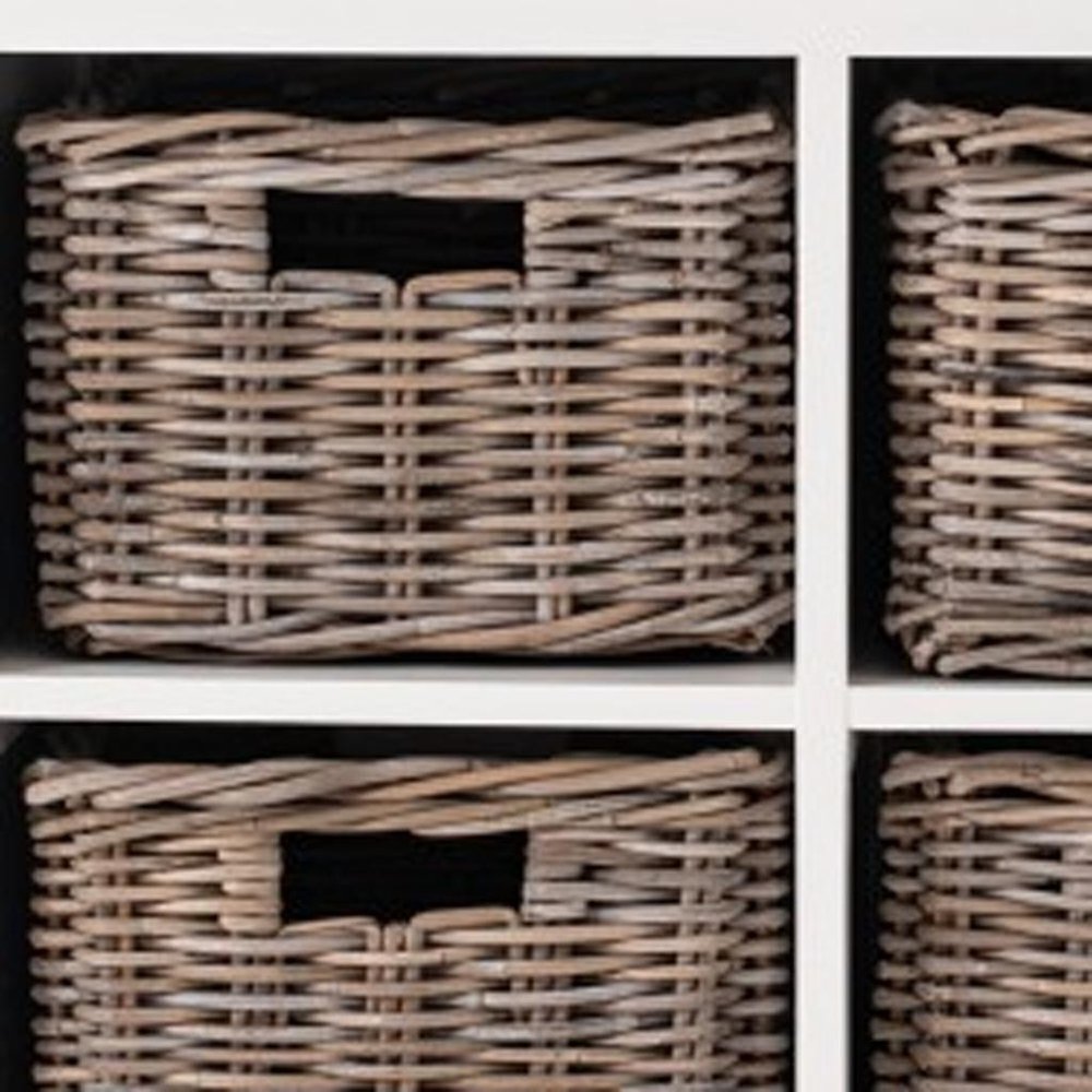63" Brown And White Distressed Solid Wood Sideboard With Baskets