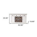 63" Brown And White Distressed Solid Wood Sideboard With Baskets