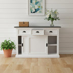 Modern Farmhouse Black And White Buffet Server With Sliding Doors