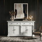 57" White Solid Wood Two Drawer Sideboard with Four Doors