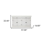 57" White Solid Wood Two Drawer Sideboard with Four Doors