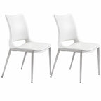 Set of Two White And Silver Upholstered Faux Leather Dining Side Chairs