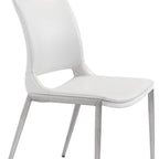 Set of Two White And Silver Upholstered Faux Leather Dining Side Chairs