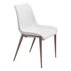 Set of Two White and Brown Upholstered Faux Leather Dining Side Chairs