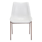 Set of Two White and Brown Upholstered Faux Leather Dining Side Chairs