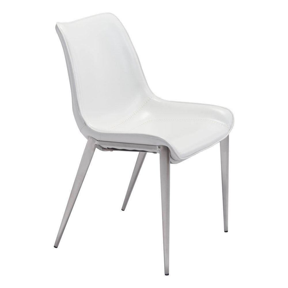 Set of Two Gray And Silver Upholstered Faux Leather Dining Side Chairs
