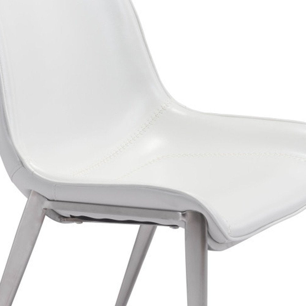 Set of Two Gray And Silver Upholstered Faux Leather Dining Side Chairs