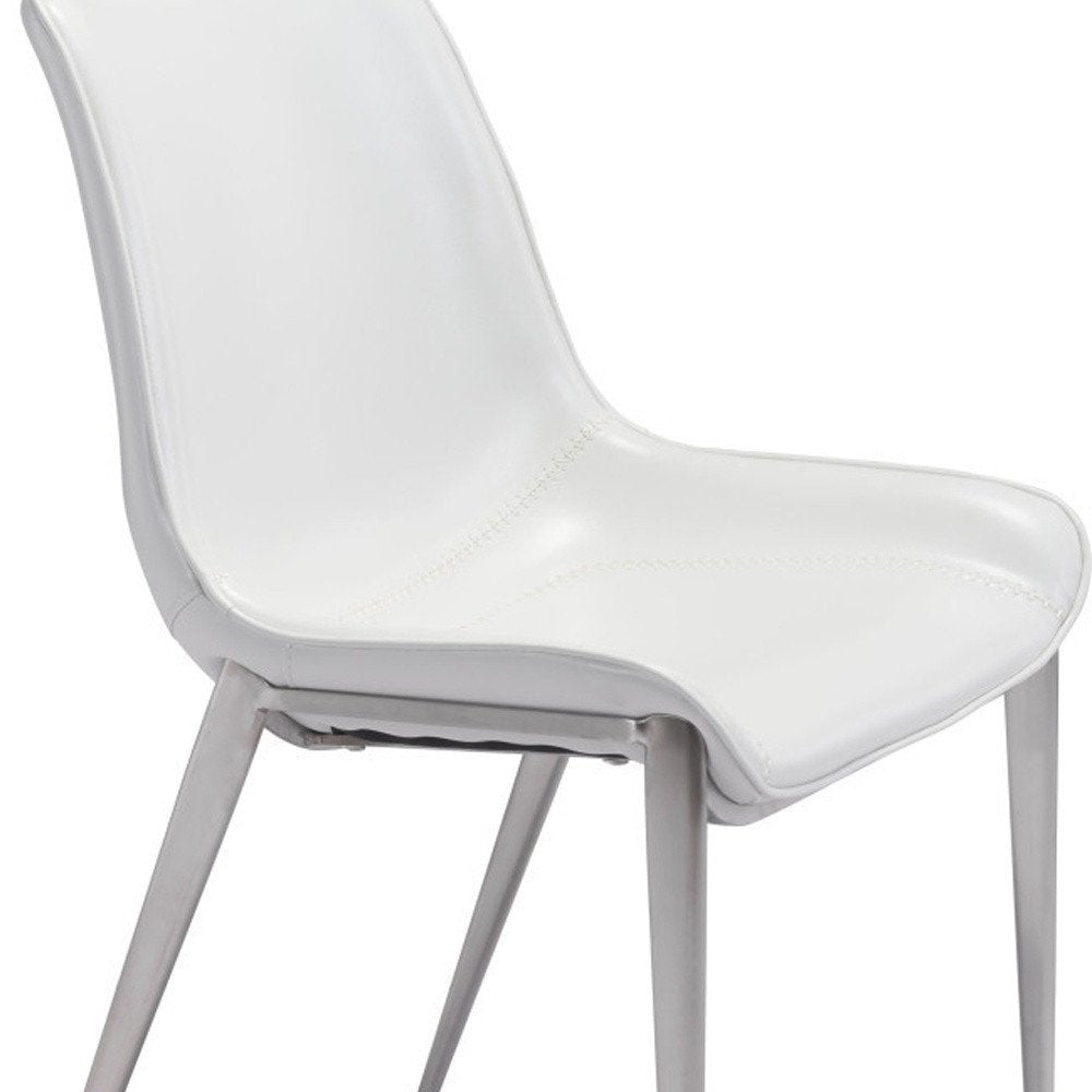 Set of Two Gray And Silver Upholstered Faux Leather Dining Side Chairs