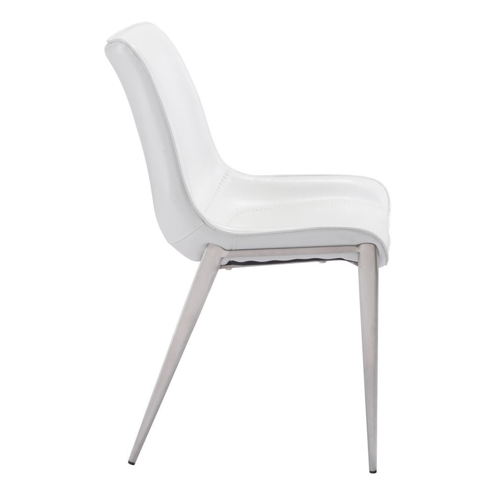Set of Two Gray And Silver Upholstered Faux Leather Dining Side Chairs