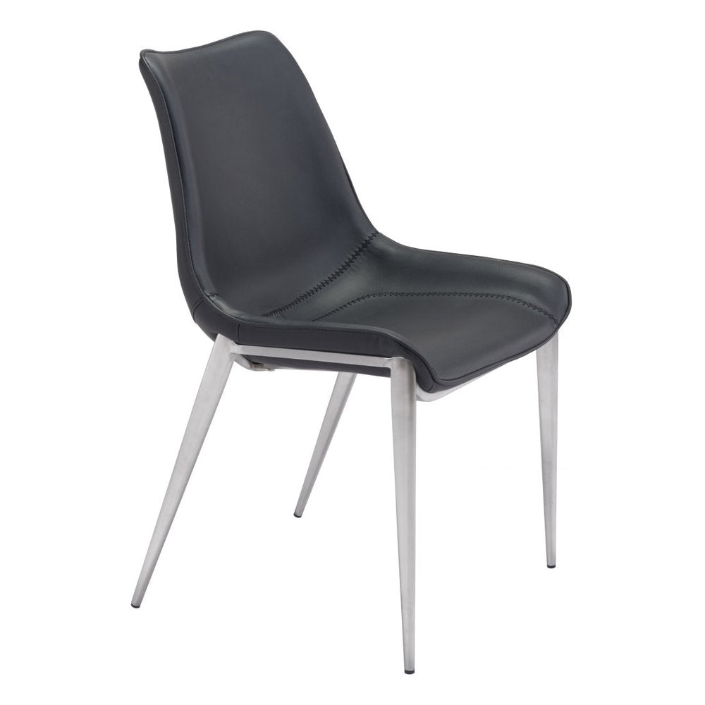 Set of Two Gray And Silver Upholstered Faux Leather Dining Side Chairs