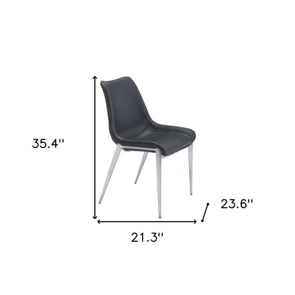 Set of Two Gray And Silver Upholstered Faux Leather Dining Side Chairs