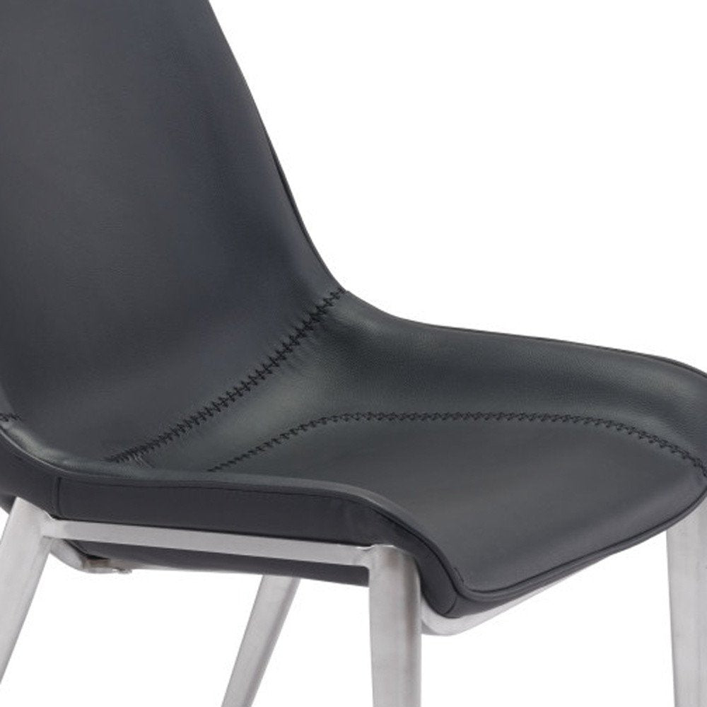Set of Two Gray And Silver Upholstered Faux Leather Dining Side Chairs
