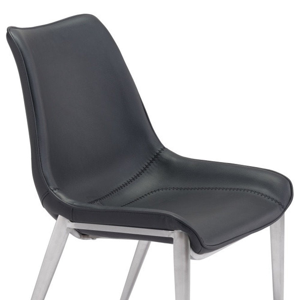 Set of Two Gray And Silver Upholstered Faux Leather Dining Side Chairs