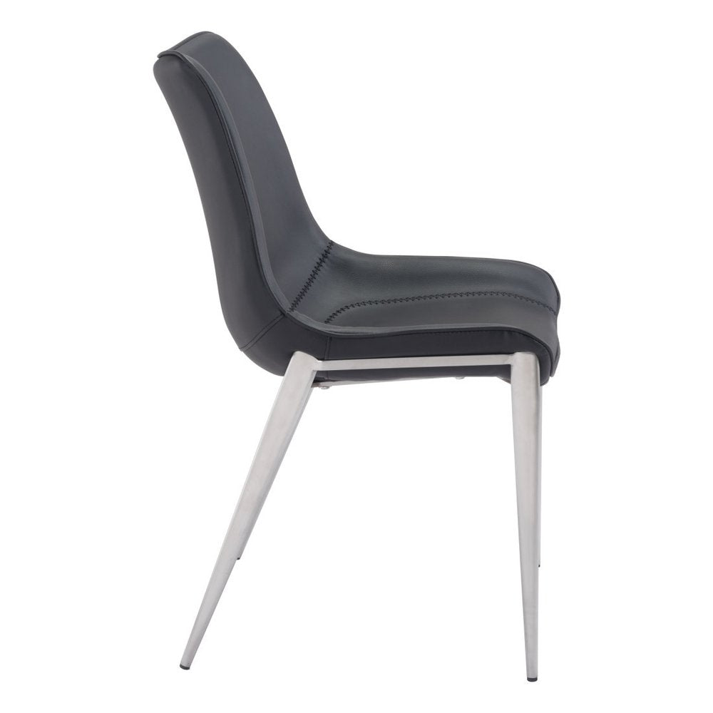 Set of Two Gray And Silver Upholstered Faux Leather Dining Side Chairs