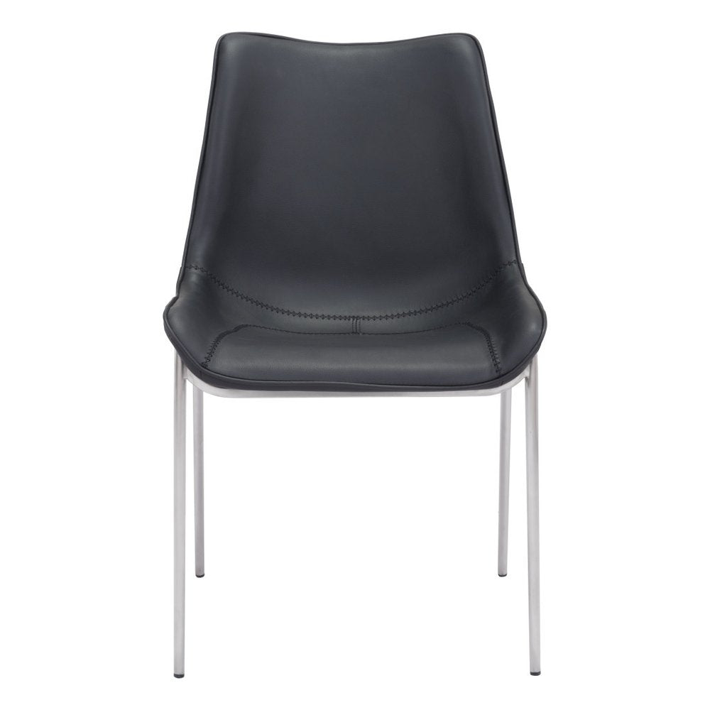 Set of Two Gray And Silver Upholstered Faux Leather Dining Side Chairs