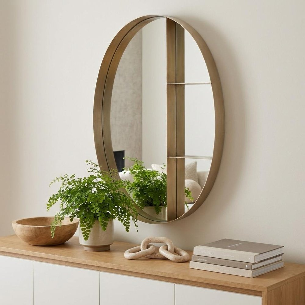 34" Bronze Oval Steel Framed Accent Mirror