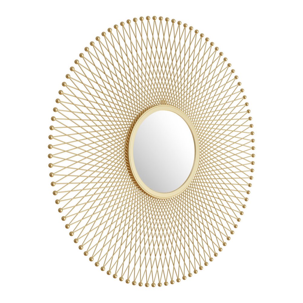 35" Gold Round Iron Framed Accent Mirror