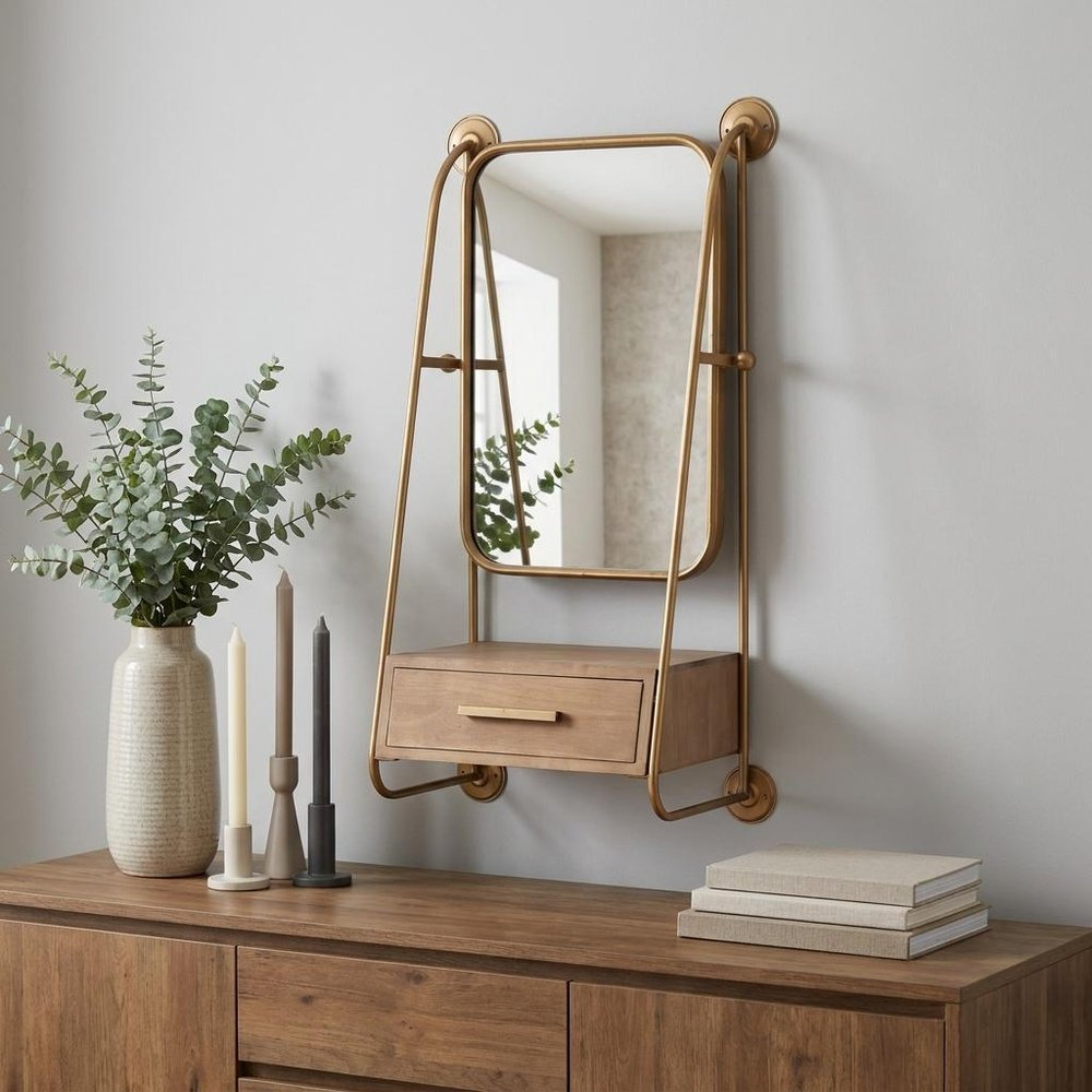 36" Gold Steel Framed Accent Mirror