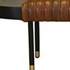 Warm Brown Leather And Solid Wood Bench
