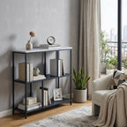 30" Black and White Iron Three Tier Geometric Bookcase