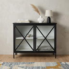 41" Black Iron Sideboard with Two Glass Doors