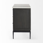 36" Black And White Solid Wood And Marble Three Drawer Dresser