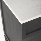 36" Black And White Solid Wood And Marble Three Drawer Dresser