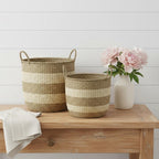 Set of Two Natural And Beige Wicker Basket