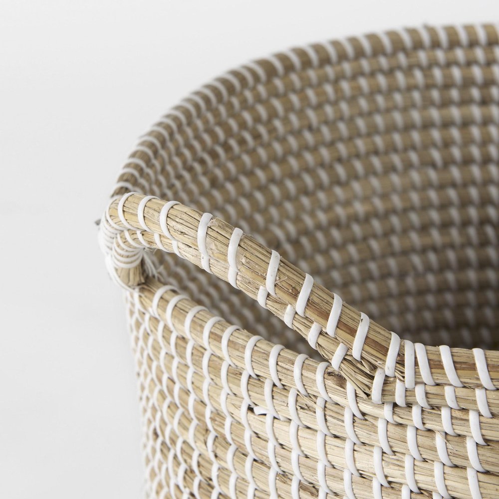 Set of Three Beige And White Wicker Desk Organizer