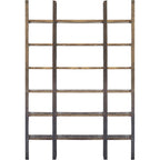 Brown Iron and Solid Wood Six Tier Bookcase