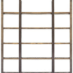 Brown Iron and Solid Wood Six Tier Bookcase