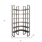Brown Iron and Solid Wood Six Tier Bookcase
